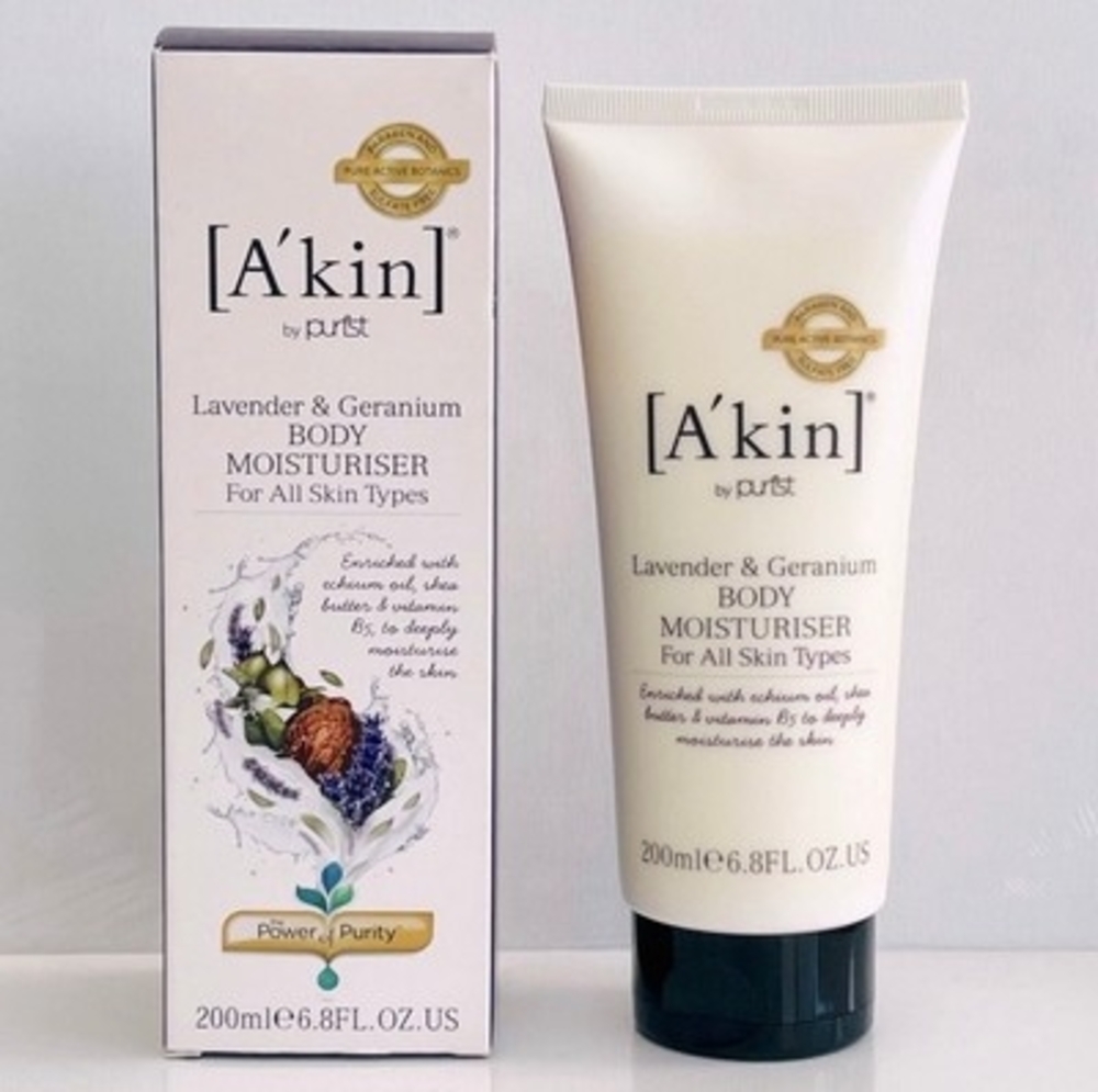 A'kin Lavender & Geranium Body Moisturiser Lotion 200ml Deep Hydration NIB